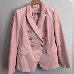 WHBM Light Pink Velvet Studio Double-Breasted Blazer size 10